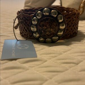 Brown Woven Belt with Silver Accents